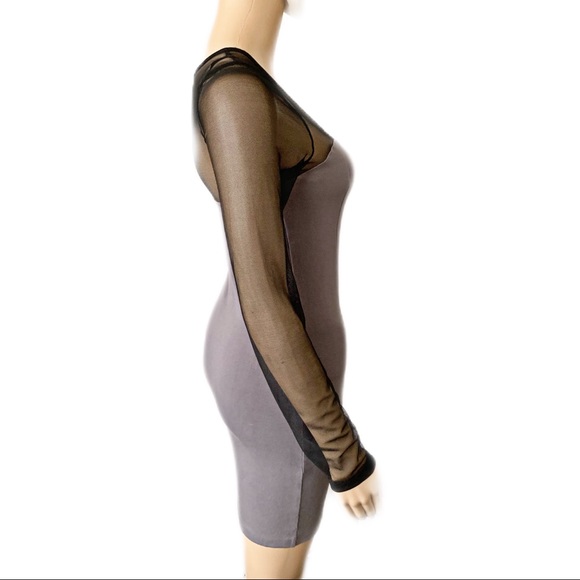💃🏽 H&M Gray and Black Bodycon Sheer Dress Size 6 - Picture 4 of 7